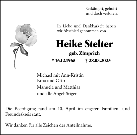 Traueranzeige von Heike Stelter von Wetzlarer Neue Zeitung
