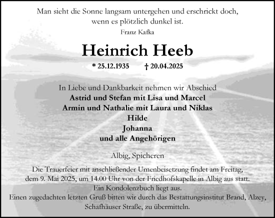 Traueranzeige von Heinrich Heeb von Allgemeine Zeitung Alzey