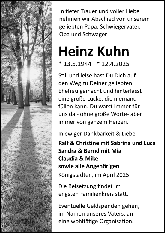 Traueranzeige von Heinz Kuhn von Rüsselsheimer Echo