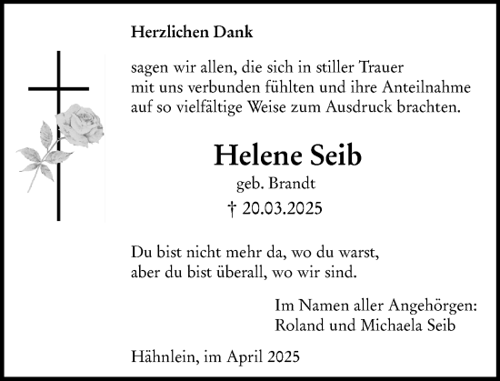 Traueranzeige von Helene Seib von Darmstädter Echo