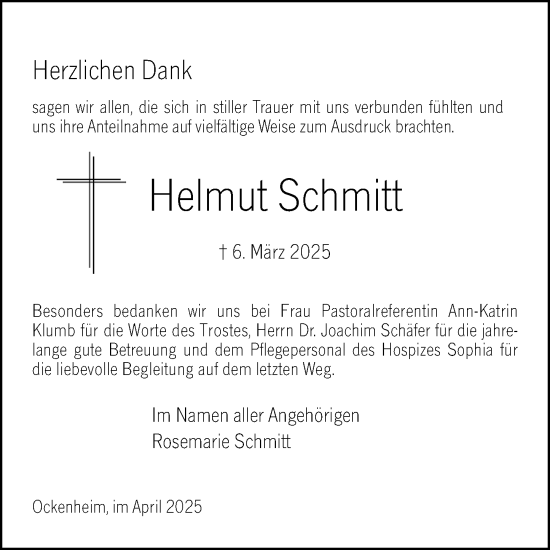 Traueranzeige von Helmut Schmitt von Allgemeine Zeitung Rheinhessen-Nahe