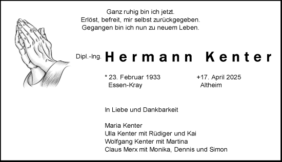 Traueranzeige von Hermann Kenter von Darmstädter Echo