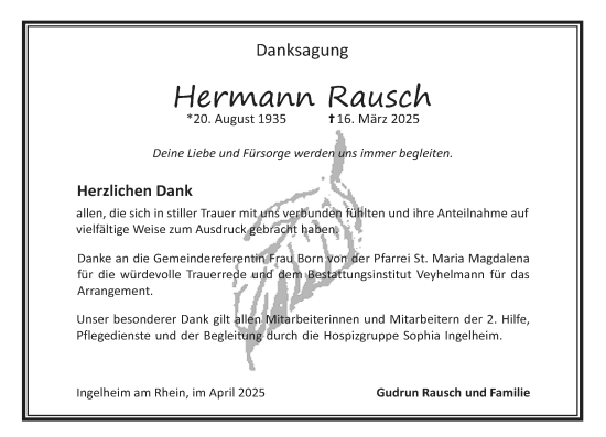 Traueranzeige von Hermann Rausch von Allgemeine Zeitung Rheinhessen-Nahe