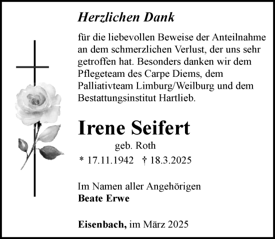 Traueranzeige von Irene Seifert von Camberger Anzeiger