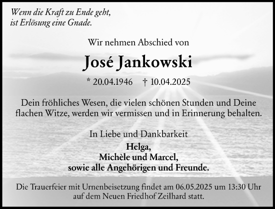 Traueranzeige von José Jankowski von Darmstädter Echo