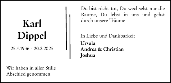 Traueranzeige von Karl Dippel von Wiesbadener Kurier