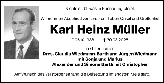 Traueranzeige von Karl Heinz Müller von Wiesbadener Kurier