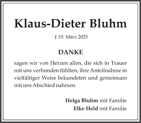 Traueranzeige von Klaus-Dieter Bluhm von Allgemeine Zeitung Mainz
