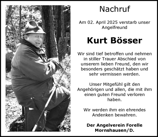 Traueranzeige von Kurt Bösser von Hinterländer Anzeiger