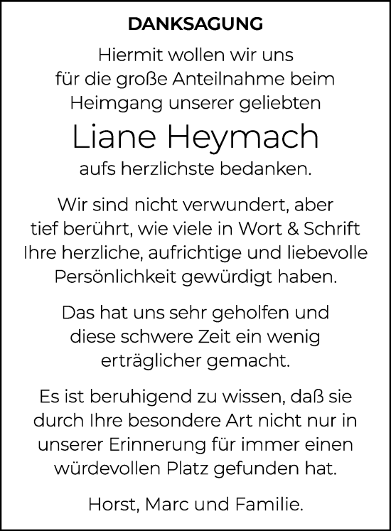 Traueranzeige von Liane Heymach von Wiesbadener Kurier