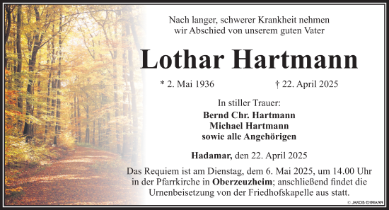 Traueranzeige von Lothar Hartmann von Nassauische Neue Presse