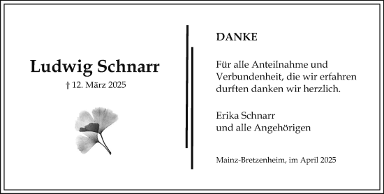 Traueranzeige von Ludwig Schnarr von Allgemeine Zeitung Mainz