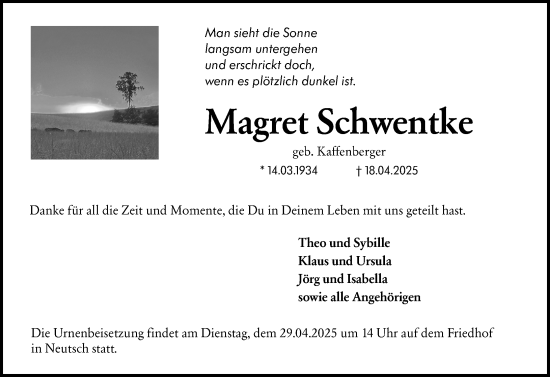 Traueranzeige von Magret Schwentke von Darmstädter Echo
