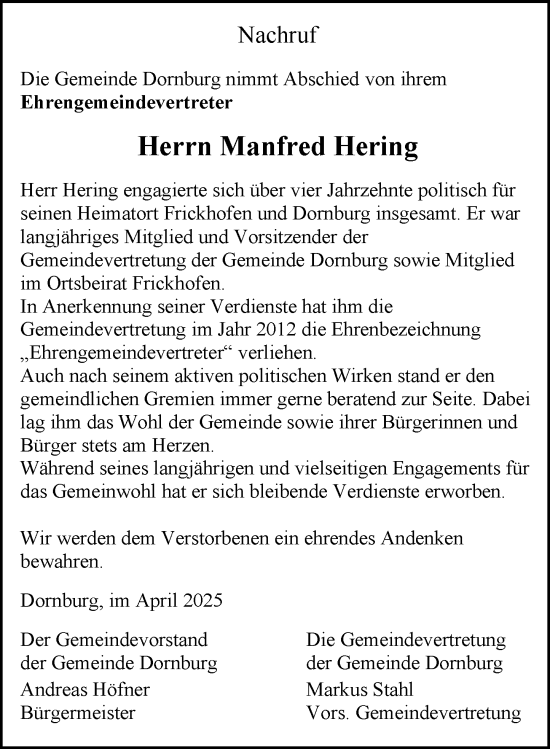 Traueranzeige von Manfred Hering von Nassauische Neue Presse