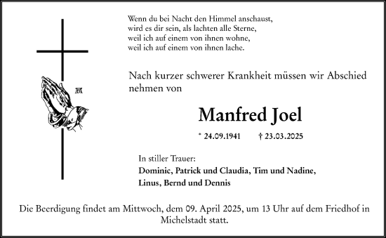 Traueranzeige von Manfred Joel von Odenwälder Echo