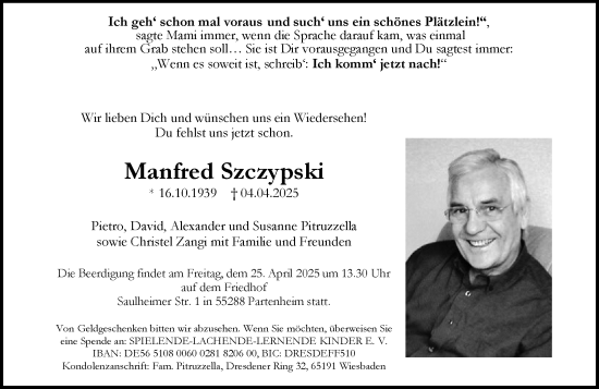 Traueranzeige von Manfred Szczypski von Allgemeine Zeitung Mainz