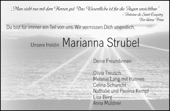 Traueranzeige von Marianna Strubel von Odenwälder Echo