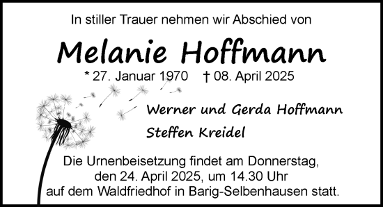 Traueranzeige von Melanie Hoffmann von Weilburger Tageblatt