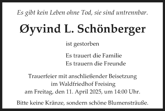 Traueranzeige von Oyvind L. Schönberger von Darmstädter Echo