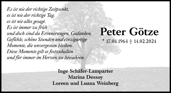 Traueranzeige von Peter Götze von Allgemeine Zeitung Mainz