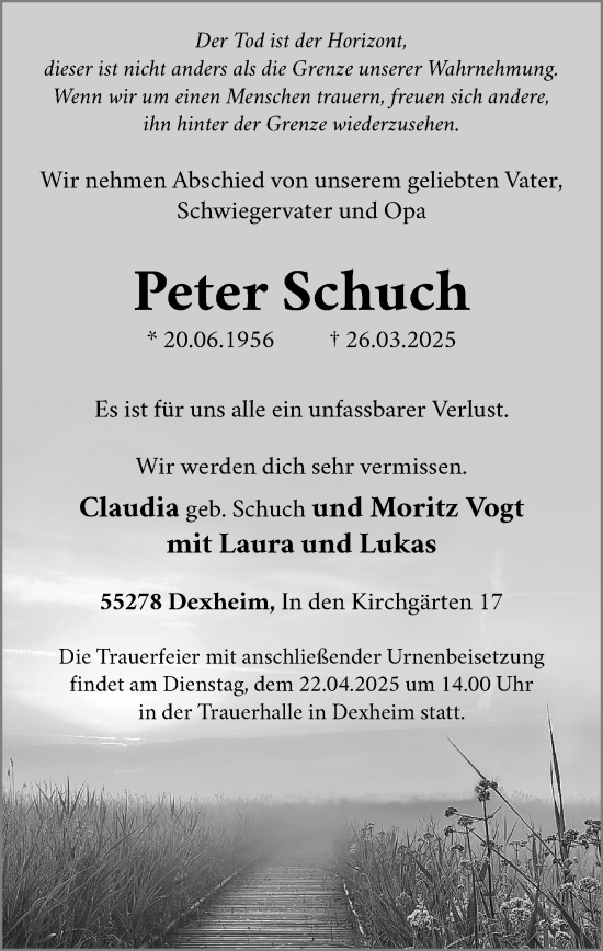 Traueranzeige von Peter Schuch von Allgemeine Zeitung Mainz