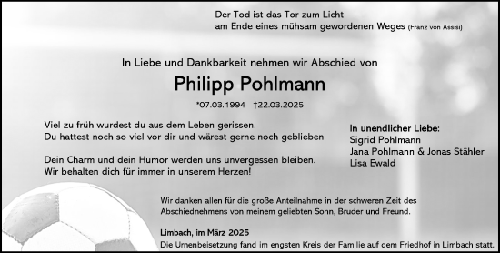 Traueranzeige von Philipp Pohlmann von Wiesbadener Kurier