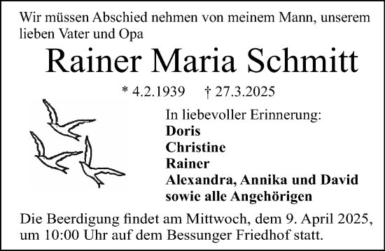 Traueranzeige von Rainer Maria Schmitt von Darmstädter Echo