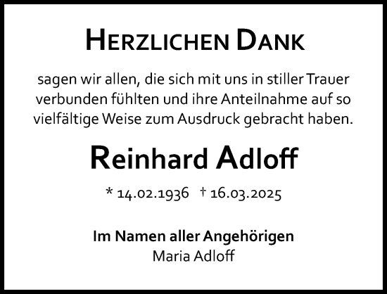 Traueranzeige von Reinhard Adloff von Allgemeine Zeitung Mainz