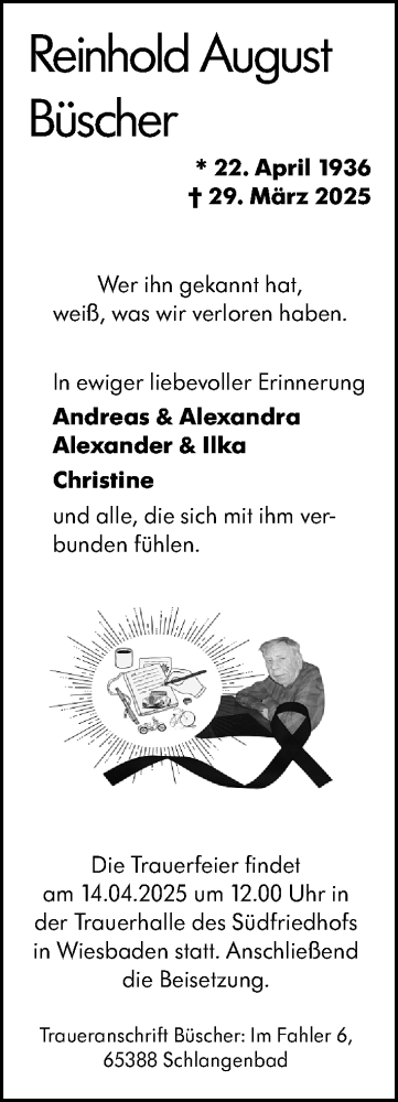 Traueranzeige von Reinhold August Büscher von Wiesbadener Kurier