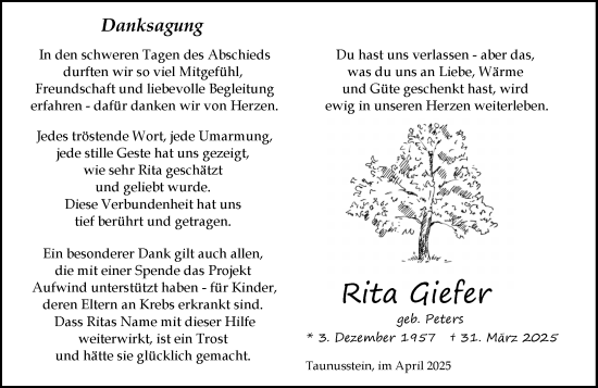 Traueranzeige von Rita Giefer von Wiesbadener Kurier