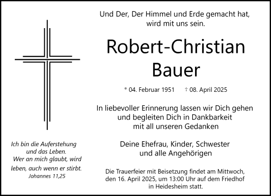Traueranzeige von Robert-Christian Bauer von Allgemeine Zeitung Mainz