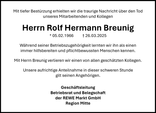 Traueranzeige von Rolf Hermann Breunig von Idsteiner Land/Untertaunus