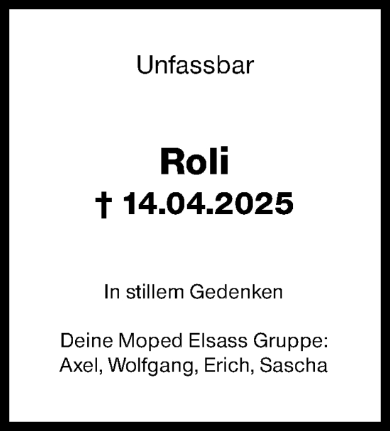 Traueranzeige von Roli  von Darmstädter Echo