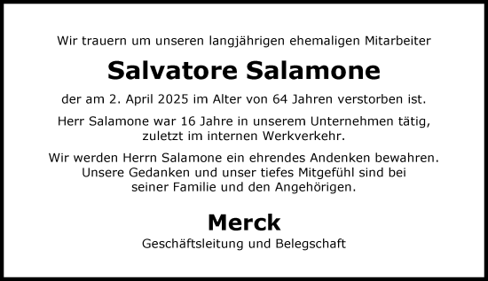 Traueranzeige von Salvatore Salamone von Darmstädter Echo