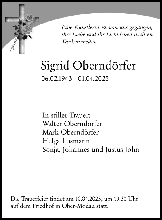 Traueranzeige von Sigrid Oberndörfer von Darmstädter Echo