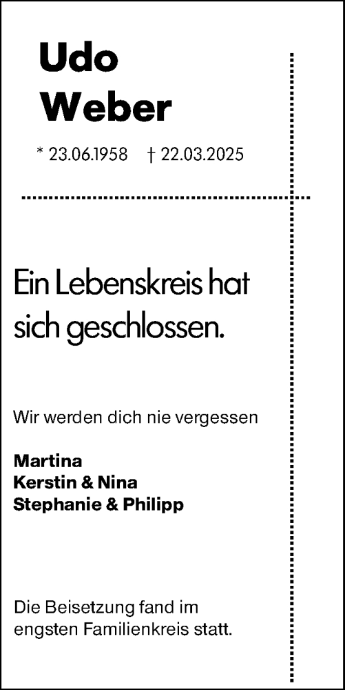 Traueranzeige von Udo Weber von Darmstädter Echo