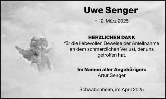 Traueranzeige von Uwe Senger von Allgemeine Zeitung Rheinhessen-Nahe