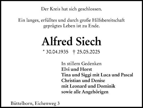 Traueranzeige von Alfred Siech von Groß-Gerauer Echo