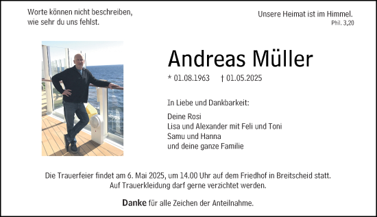Traueranzeige von Andreas Müller von Dill Block