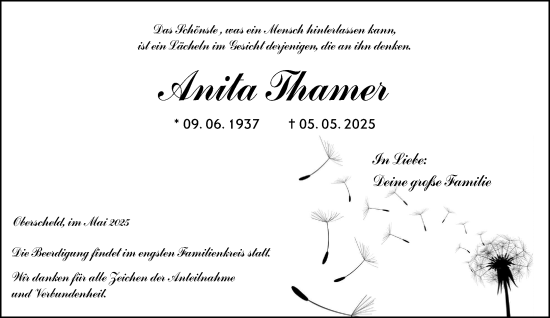 Traueranzeige von Anita Thamer von Dill Block