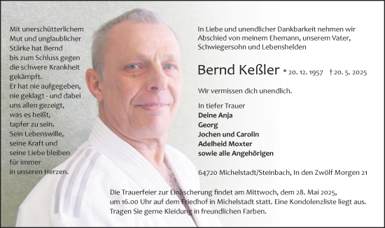 Traueranzeige von Bernd Keller von Odenwälder Echo