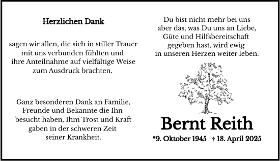 Traueranzeige von Bernt Reith von Wiesbadener Kurier