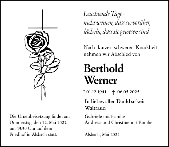 Traueranzeige von Berthold Werner von Darmstädter Echo