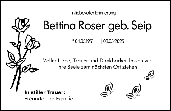 Traueranzeige von Bettina Roser von Rüsselsheimer Echo
