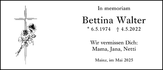 Traueranzeige von Bettina Walter von Allgemeine Zeitung Mainz