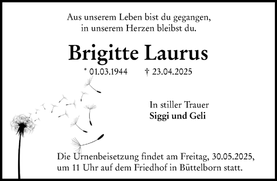 Traueranzeige von Brigitte Laurus von Groß-Gerauer Echo