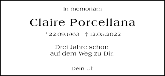 Traueranzeige von Claire Porcellana von Wiesbadener Kurier