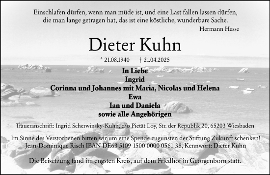 Traueranzeige von Dieter Kuhn von Wiesbadener Kurier