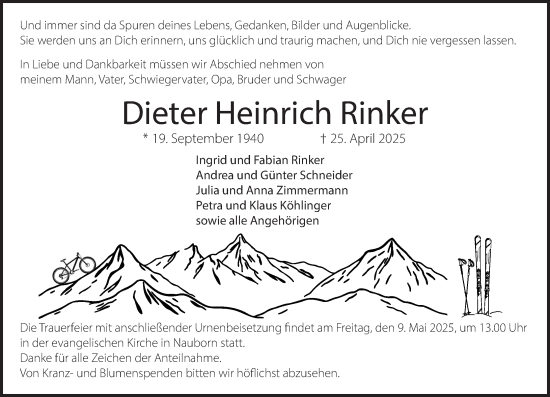 Traueranzeige von Dieter Heinrich Rinker von Wetzlarer Neue Zeitung