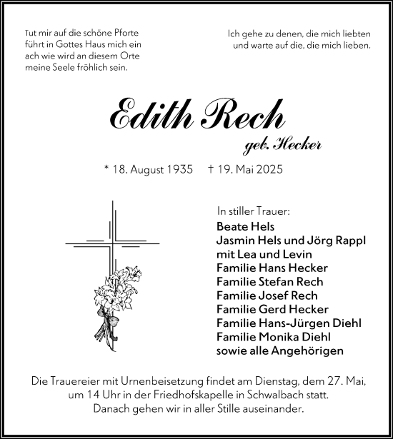 Traueranzeige von Edith Rech von Wetzlarer Neue Zeitung
